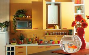 Скривање гасни котао у кухињи: МАСКИНГ примере